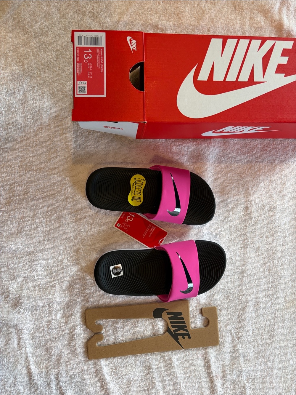 Nike Women's Pink and Black Slide Sandals